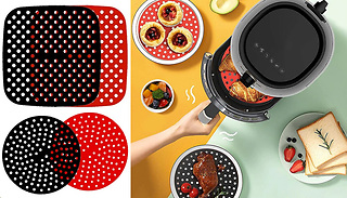 1 or 2 Reusable Silicone Round or Square Air Fryer Mats - 2 Colours & ...