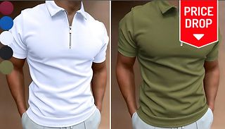 Zippered Turn Down Casual Polo Shirt - 5 Colours & 6 Sizes