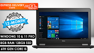 Dell Latitude E7270 Core i5 8GB RAM Windows Laptop - 2 Storage Options