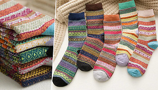 5 Pairs of Women's Fair Isle Pattern Winter Socks