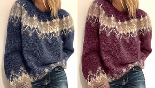 Women's Knitted Oversized Jacquard Style Jumper - 4 Colours & 4 Sizes