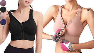 Seamless Wire-Free Zip Front Sports Bra - 4 Colours & 5 Sizes