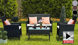 4-Piece Rattan Garden Set With Cushions - 3 Colours