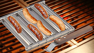 Stainless Steel BBQ Sausage Roller Rack & Wooden Handle