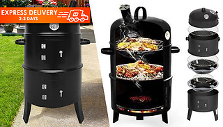 SmokeHouse Triple Chamber Smoker & BBQ Grill W/ Charcoal