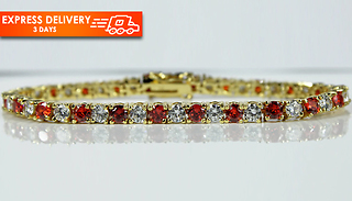 Red Gemstone Alternating Created Diamond Tennis Bracelet