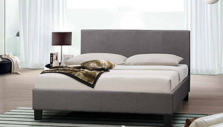 Grey Upholstered Bed Frame with Headboard - 2 Sizes