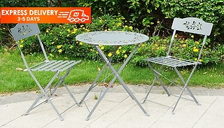 3-Piece Grey Leaf Outdoor Bistro Furniture Set