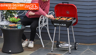 Portable Trolley Grill Barbecue with Lid & Storage Shelf