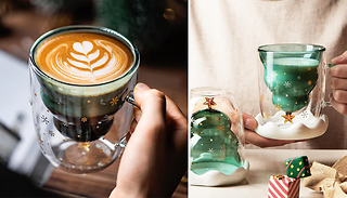 Christmas Tree Glass Coffee Mug with Lid
