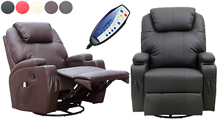 Electric Massage Leather Recliner Armchair with Remote - 5 Colours