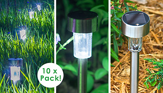 10 Solar-Powered Stainless Steel White LED Lights