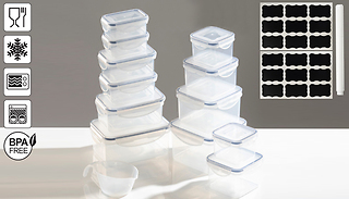 12 or 24 Air Tight Food Storage Containers - Includes Labels & Marker