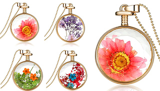 Real Pressed Flower Pendant Necklace - 4 Colours