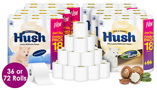 36 or 72-Pack of Hush Luxury Scented 3-Ply Toilet Rolls - 2 Designs