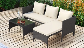 3-Piece Outdoor PE Rattan Furniture Set with Optional Cover - Black or ...