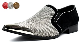 Men's Diamante Pointed Loafers - 4 Colours & 6 Sizes
