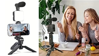 Phone Tripod, LED Light & Microphone Vlogging Set