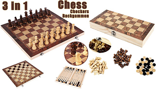 3-in-1 Classic Board Game Set - Chess, Checkers & Backgammon