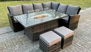 8-Seater Garden Rattan Furniture Set with Gas Fire Dining Table