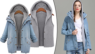 Women's Oversized Denim Jacket with Detachable Hoodie - 6 Sizes