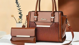 2-Piece Crocodile Pattern Bag & Purse Set