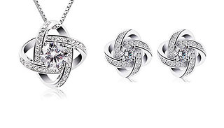Sterling Silver Plated Simulated Crystal Knot Set