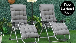 Outsunny Pair of Reclining Zero Gravity Chairs - Free Cushioned Pads!