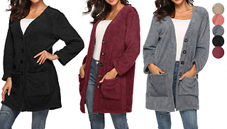 Furry Casual Long Cardigan Coat - 5 Sizes & Colours