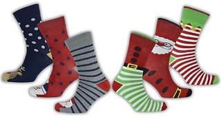 6-Pack of Cotton-Rich Novelty Christmas Socks 