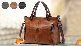 Vintage Leather-Look Tote Handbag - 3 Colours