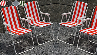 2 or 4 Outdoor Folding Beach Chairs with Armrests - 4 Designs