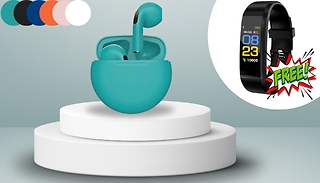 Pro 6 Wireless Earbuds & Charging Case + FREE Smart Fitness Watch! 