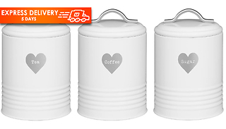 3-Piece Heart Tea, Coffee, Sugar Storage Canister Set - 2 Colours