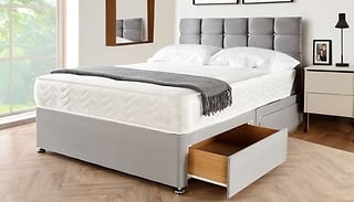 Grey Suede Divan Bed with Storage Options!