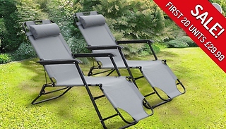 Pair of Garden Reclining Foldable Sun Loungers