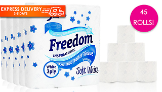 45 Rolls of Freedom Quilted 3-Ply Toilet Paper - 3 Options