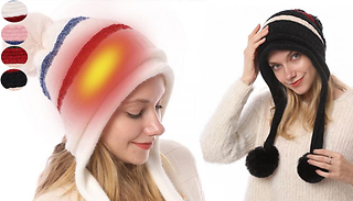 Heating Knitted Beanies with Pompom - 4 Colours