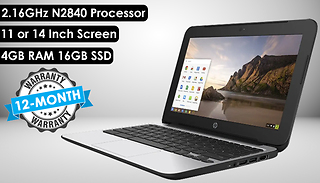 HP Chromebook G4 Intel Celeron N2840 16GB SSD 4GB RAM - 11 or 14-Inch