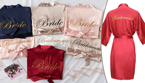 Bride or Bridesmaid Faux Silk Embroidered Dressing Gown - 5 Colours & 5  Sizes