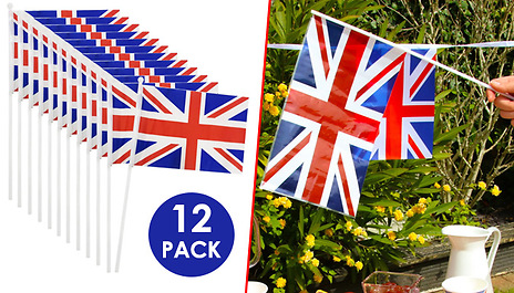 12-Pack of Union Jack Hand Waving Flags