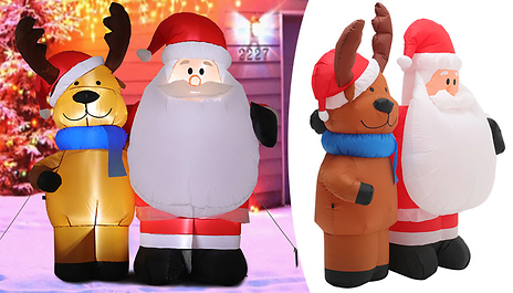 Inflatable Father Christmas & Rudolph with LED Lights
